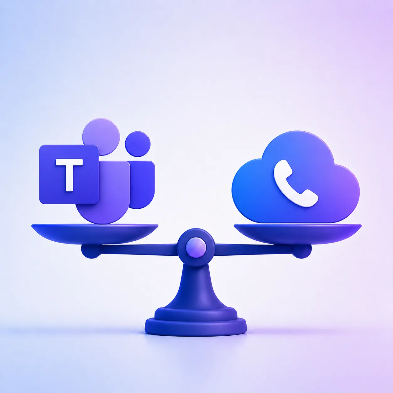 A balance scale weighing Microsoft Teams against a cloud PBX for a Luxembourg SME.