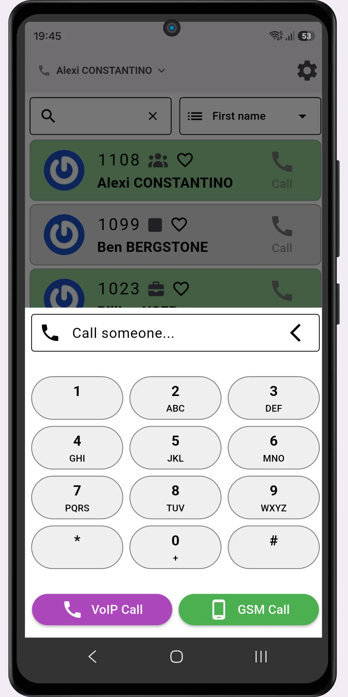 The Voxbi mobile app showing caller ID while making a call.