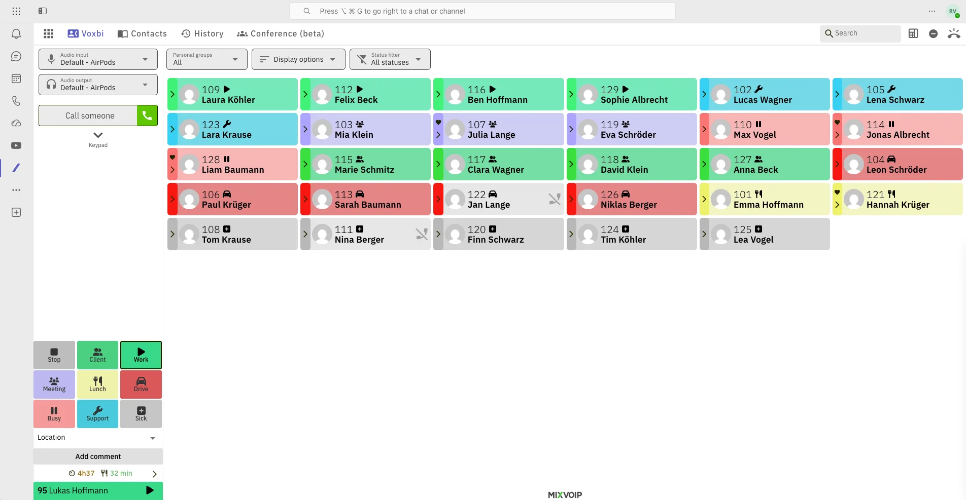 Voxbi call interface inside Microsoft Teams